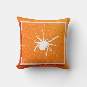 Fun Happy Halloween Black &  Orange Spider Web Cushion