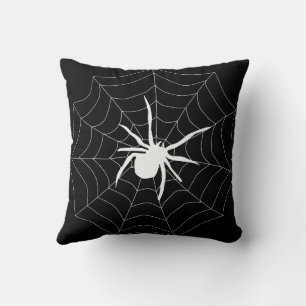 Fun Happy Halloween Black & Orange Spider Web Thr Cushion