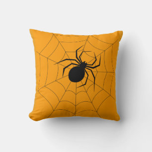 Fun Happy Halloween Black &  Orange Spider Web Thr Cushion