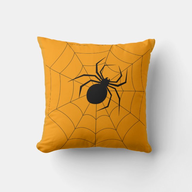 Fun Happy Halloween Black &  Orange Spider Web Thr Cushion (Front)