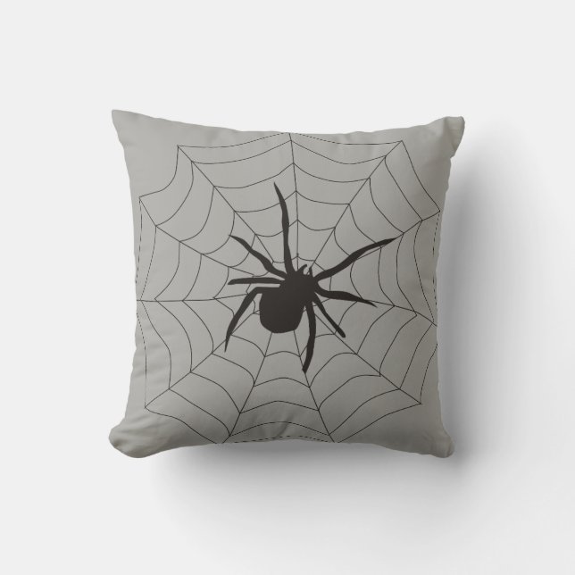 Fun Happy Halloween Black &  White Spider Web Cushion (Front)