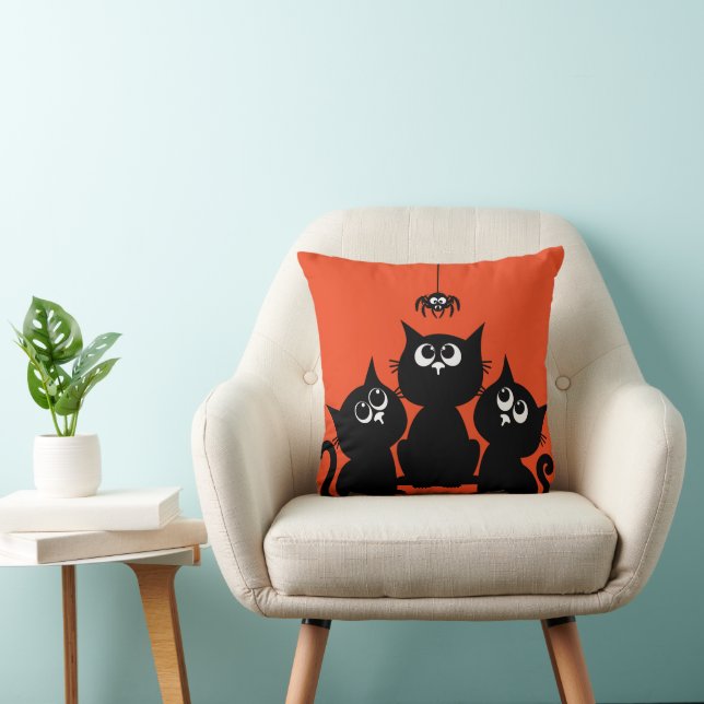 Fun Happy Halloween Cute Kittens witth Spider Cushion (Chair)