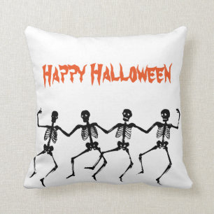 Fun Happy Halloween Dancing Skeleton Cushion