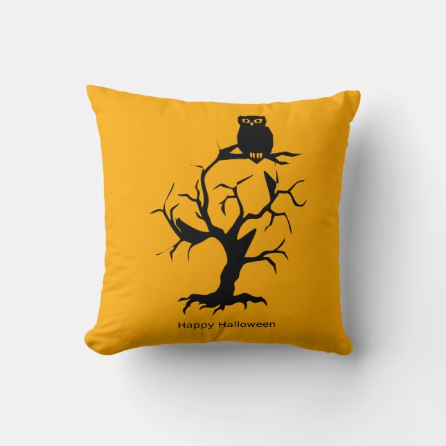 Fun Happy Halloween Dancing Skeleton Throw Pillow (Front)