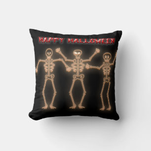 Fun Happy Halloween Dancing Skeleton Throw Pillow