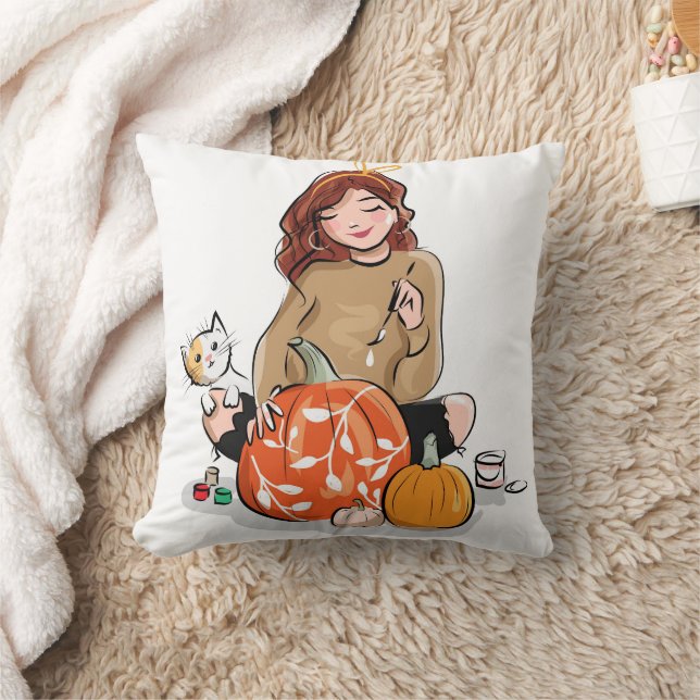 Fun Happy Halloween Pumpkin Cat Cushion (Blanket)