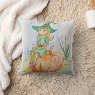 Fun Happy Halloween Pumpkin Crow Cushion