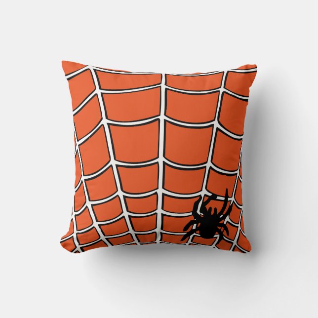 Fun Happy Halloween Spider with Web Cushion (Front)