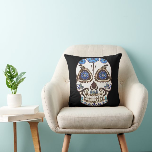 Fun Happy Halloween Sugar Skull Cushion (Chair)