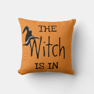 Fun Happy Halloween "The Witch Is In" Throw Pillow