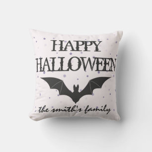 Fun Happy Halloween Trick or Treat Bat Burlap Cushion