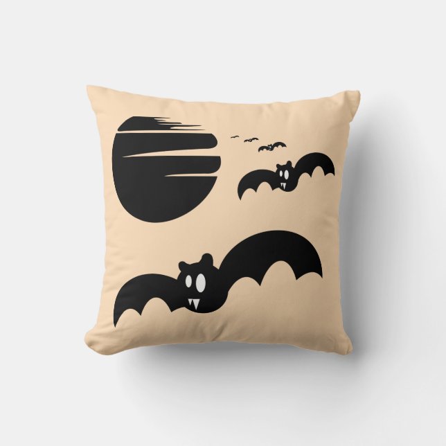 Fun Happy Halloween Trick or Treat Bats Cushion (Front)