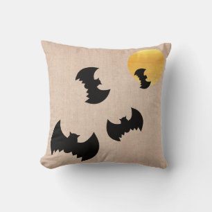 Fun Happy Halloween Trick or Treat Bats with Moon Cushion