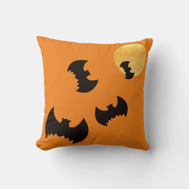 Fun Happy Halloween Trick or Treat Bats with Moon Cushion (Front)