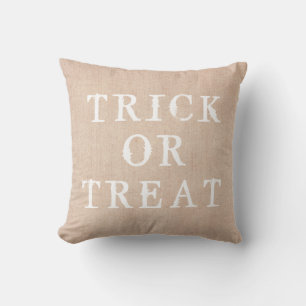 Fun Happy Halloween Trick or Treat Burlap Cushion