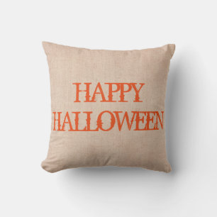 Fun Happy Halloween Trick or Treat Burlap Cushion