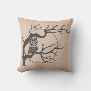 Fun Happy Halloween Trick or Treat Owls Burlap Cushion