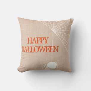 Fun Happy Halloween Trick or Treat Spider with Web Cushion