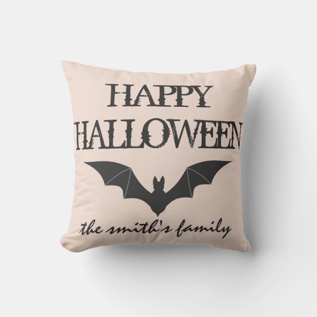 Fun Happy Halloween Trick or Treat with Bat Cushion (Front)