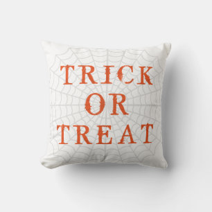 Fun Happy Halloween Trick or Treat with Spider Web Cushion