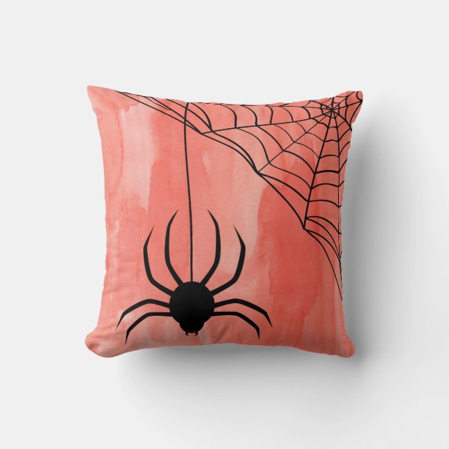 Fun Happy Halloween Watercolor Spider Web Cushion (Front)
