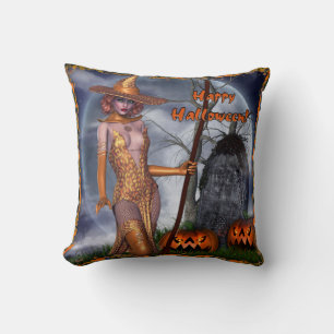 Fun Happy Halloween Witch Cushion