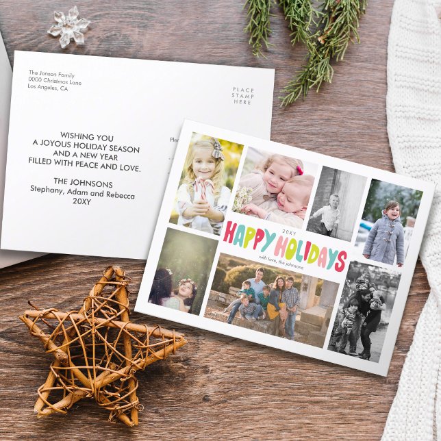 Fun Happy Holidays 7 Photo Collage Postcard (Creator Uploaded)