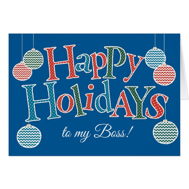 Fun Happy Holidays for Boss, Colourful Baubles (Front Horizontal)