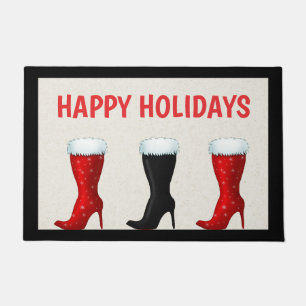 Fun Happy Holidays with High Heel Boots Doormat