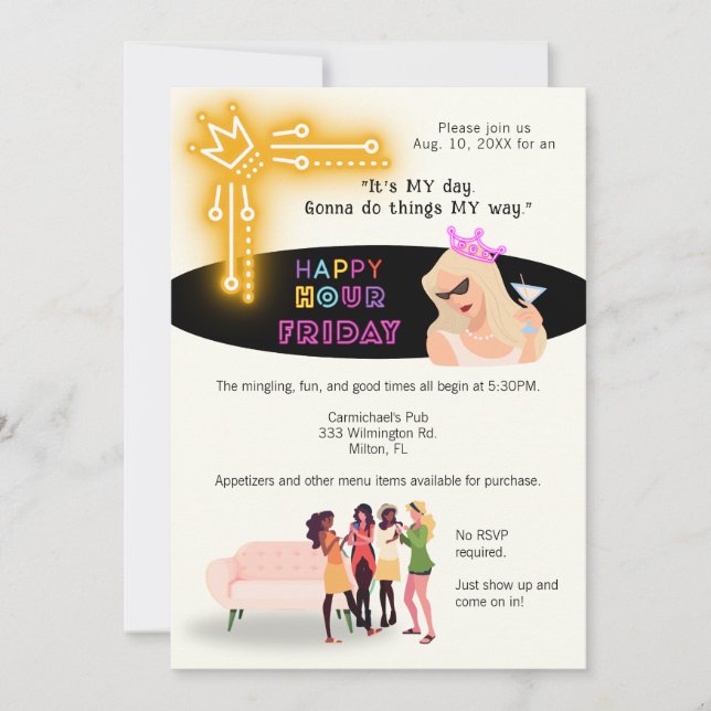 Fun Happy Hour Friday Invite for Women  (Front)
