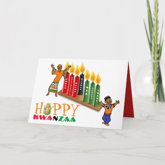Fun Happy KWANZAA 7 Principles Personalised Holiday Card (Front)
