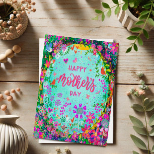 Fun Happy Mother’s Day Whimsical Floral Birds  Card