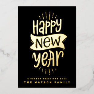 FUN HAPPY NEW YEAR 2025 Custom Business Gold Foil Holiday Card