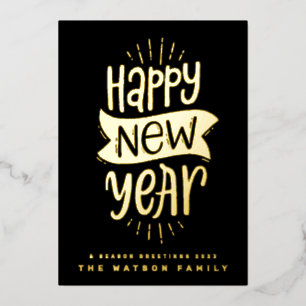 FUN HAPPY NEW YEAR 2026 Custom Business Gold Foil Holiday Card