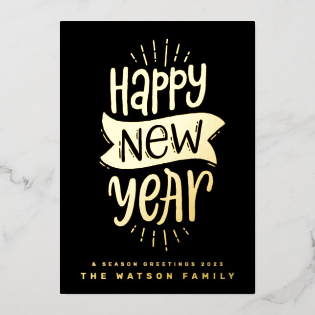FUN HAPPY NEW YEAR 2026 Custom Business Gold Foil Holiday Card (Front)