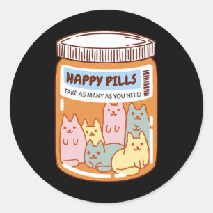 Fun Happy Pills Cat Cute Mental Health Cats Lover Classic Round Sticker