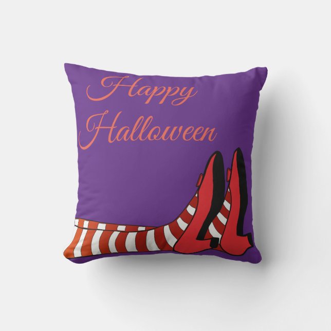 Fun Happy Retro Halloween Witch Cushion (Front)