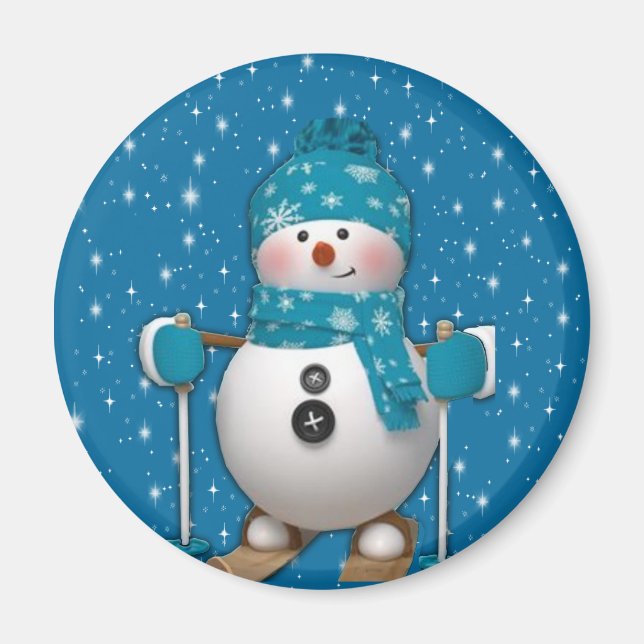 Fun Happy Skiing Snowman Magnet (Front)