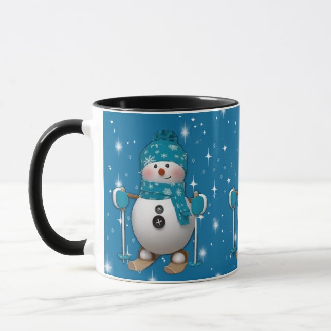 Fun Happy Skiing Snowman Mug (Left)