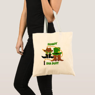 Fun Happy St Patricks Day HOWDY DIA DUIT Cowboy  Tote Bag