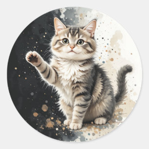 Fun Happy Tabby Cat Kitten Pet Animal Classic Round Sticker