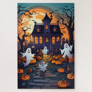 Fun Haunted House, Pumpkins and Ghost Halloween Jigsaw Puzzle