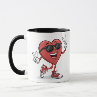 Fun Heart Cartoon with Sunglasses Funny Mug Design