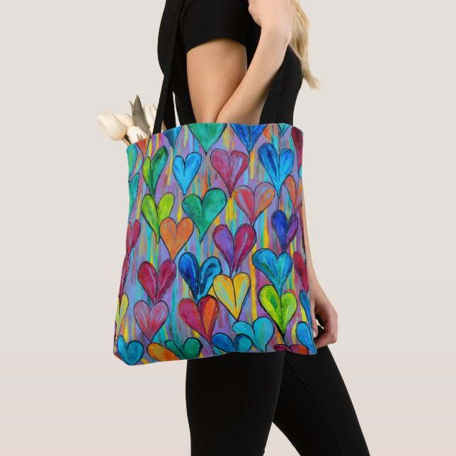 Fun Heart Pattern Blue Mix Tote Bag (Close Up)
