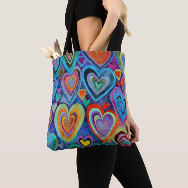 Fun Heart Pattern Blue Mix Tote Bag (Close Up)