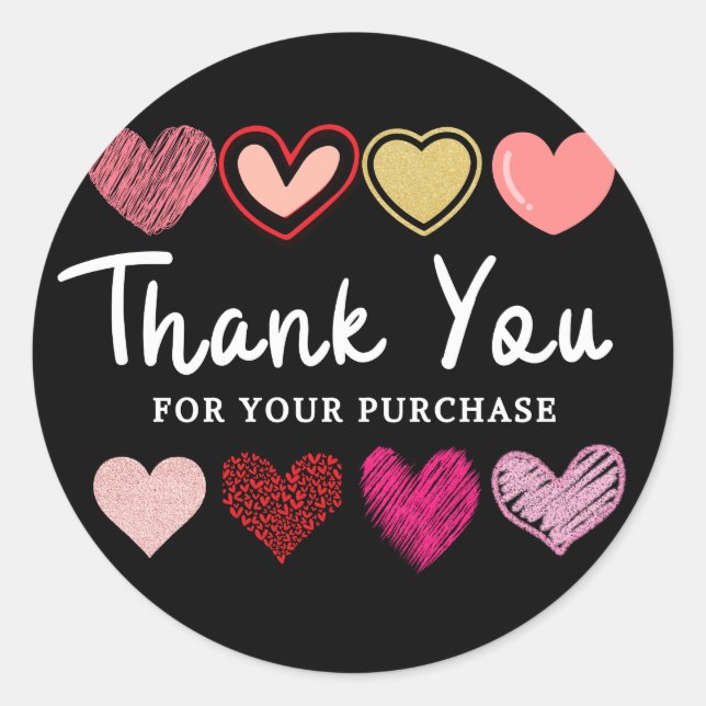 fun heart thank you black Classic Round Sticker (Front)