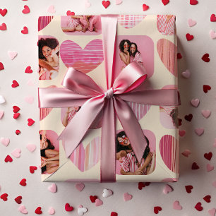 Fun Hearts & Photo Pink & Black Galentine's Wrapping Paper Sheet
