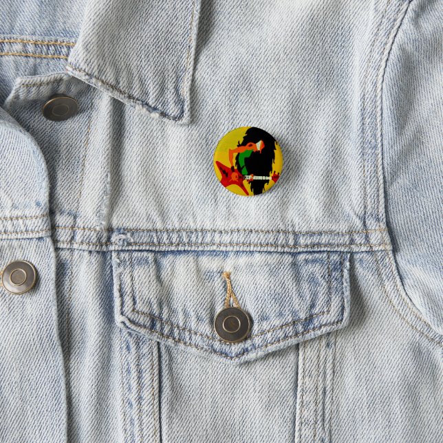 Fun Heavy Metal Guitarist Rock Music Button Badge  (In Situ)