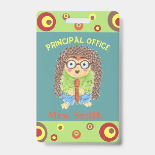 Fun hedgehog principal's office hall pass ID badge