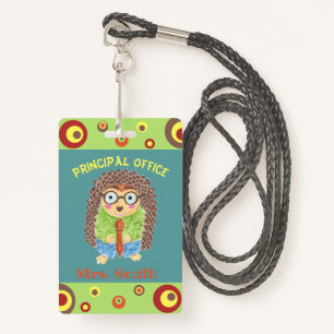 Fun hedgehog principal's office hall pass ID badge